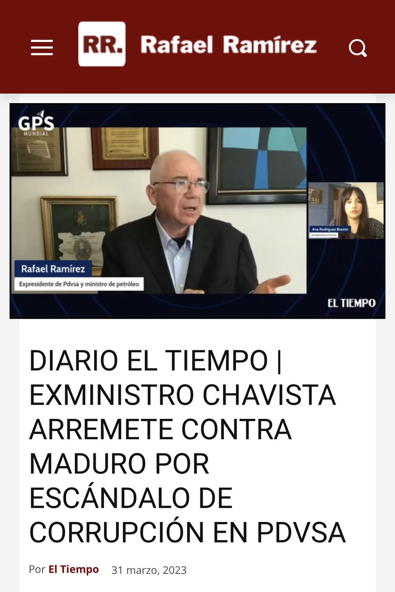 RRamirezVE's tweet photo. #1Abril Te invito a ver mi entrevista https://t.co/T16A3cbPLS con el Diario @ELTIEMPO de Colombia sobre el escándalo de corrupción del gobierno de maduro y sus responsables. El gobierno naufraga entre su podredumbre y excesos mientras el pueblo pasa hambre. Si @petrogustavo quiere ayudar, bienvenido, pero que nos convoque a todos: trabajadores, Chavistas, movimientos sociales, todo el país
