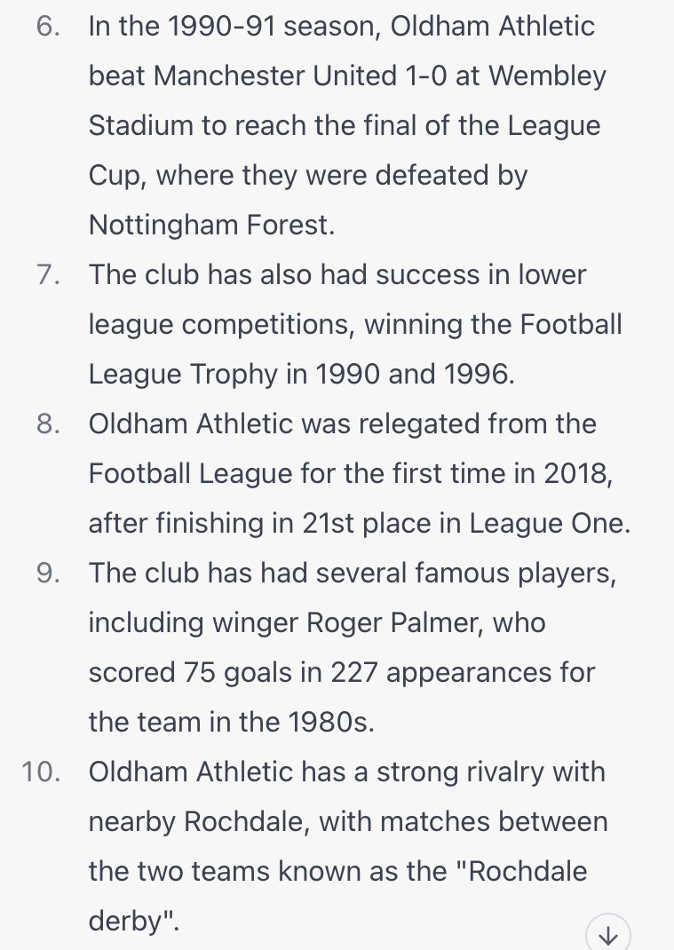 WrexhamFCBoston's tweet photo. For fans of the game that want to know a little more about @Wrexham_AFC’s competition today, @OfficialOAFC, ChatGPT has a few facts for you. Oldham has had a strong history, with some notable accomplishments along the way. #WrexhamAFC #WrexhamFX #WxmAFC #askwxm #LetsGet3 #LFG https://t.co/Ybl4QFbwut