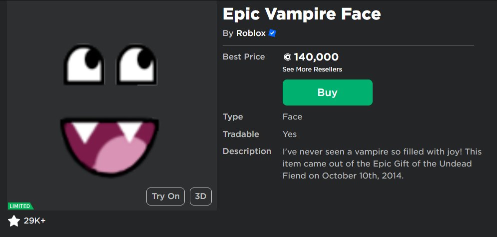 How did he got the 'Epic Face' AFTER 'Epic Vampire Face'? Is it still  possible to get? : r/roblox