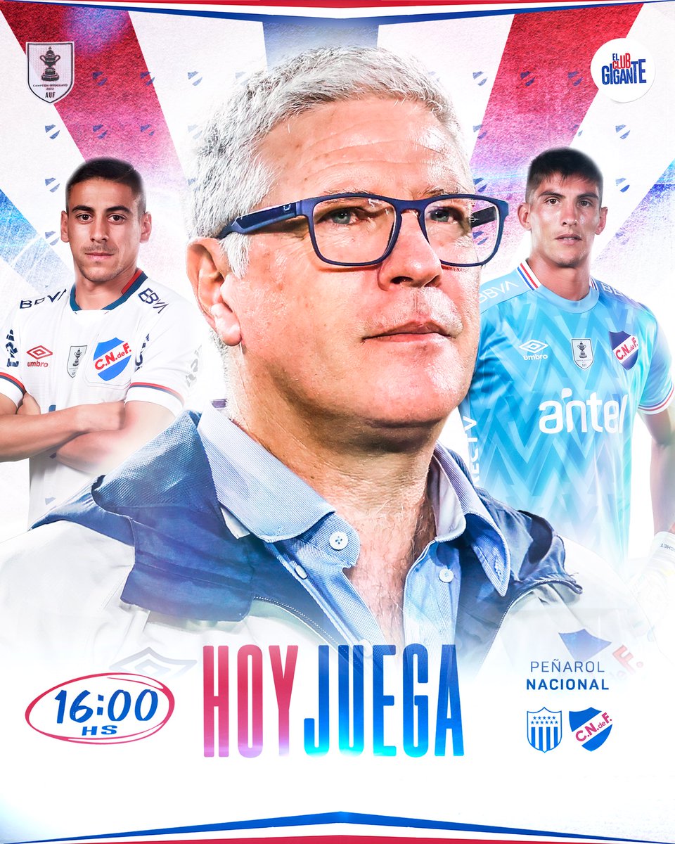 Nacional's tweet photo. ¡Hoy #JuegaNacional! 👊🏼

 🆚 Peñarol 
 ⏱️ 16:00 hs 
 🏟️ CDS
 📺 NacionalTV+ para el exterior (excepto Latinoamérica)

#ElClubGigante 🔵⚪️🔴 https://t.co/qzdHb2bTU4