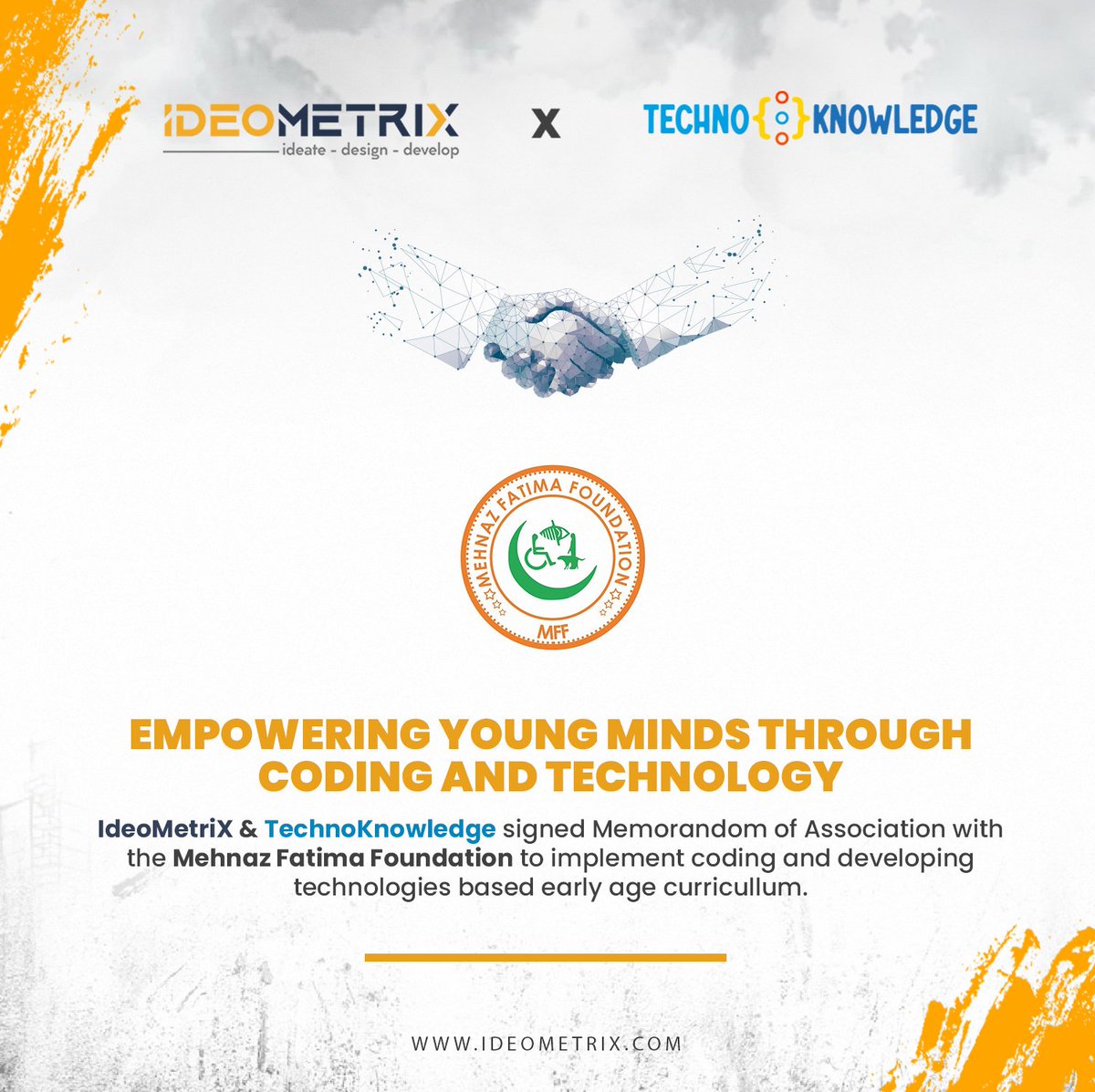 ideometrix's tweet photo. 𝐈𝐝𝐞𝐨𝐌𝐞𝐭𝐫𝐢𝐗 | 𝐓𝐞𝐜𝐡𝐧𝐨𝐊𝐧𝐨𝐰𝐥𝐞𝐝𝐠𝐞

Exciting news!🥳 IdeoMetriX and @technoknowledg4 have teamed up with the Mehnaz Fatima Foundation   to revolutionize early-age education through innovative coding and technology-based curriculum. https://t.co/EDUQZlMuqL