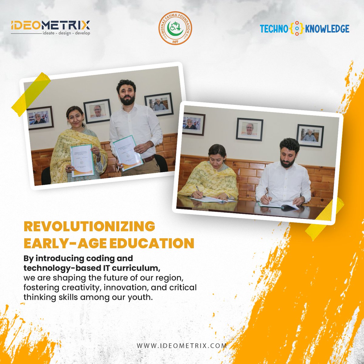 ideometrix's tweet photo. 𝐈𝐝𝐞𝐨𝐌𝐞𝐭𝐫𝐢𝐗 | 𝐓𝐞𝐜𝐡𝐧𝐨𝐊𝐧𝐨𝐰𝐥𝐞𝐝𝐠𝐞

Exciting news!🥳 IdeoMetriX and @technoknowledg4 have teamed up with the Mehnaz Fatima Foundation   to revolutionize early-age education through innovative coding and technology-based curriculum. https://t.co/EDUQZlMuqL