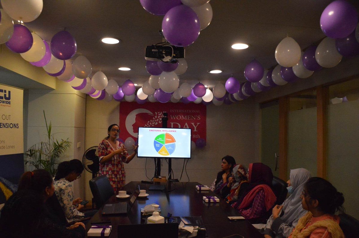 THEAEIRC's tweet photo. #ECU World, a leading global organization, hosted a #stressmanagement workshop for women executives on #InternationalWomensDay2023  Women's Day, conducted by renowned #Psychophysiologists @DRSADAFAHMED1  #AEIRC. 
#womenleaders #mentalhealthmatters #wellbeing https://t.co/iUX6GYOrya