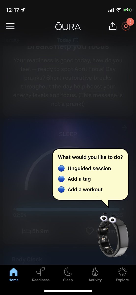 Funny April fools joke from my oura app today @ouraring or is it??? #quantifiedself #AprilFoolsDay #clippy #DataScience