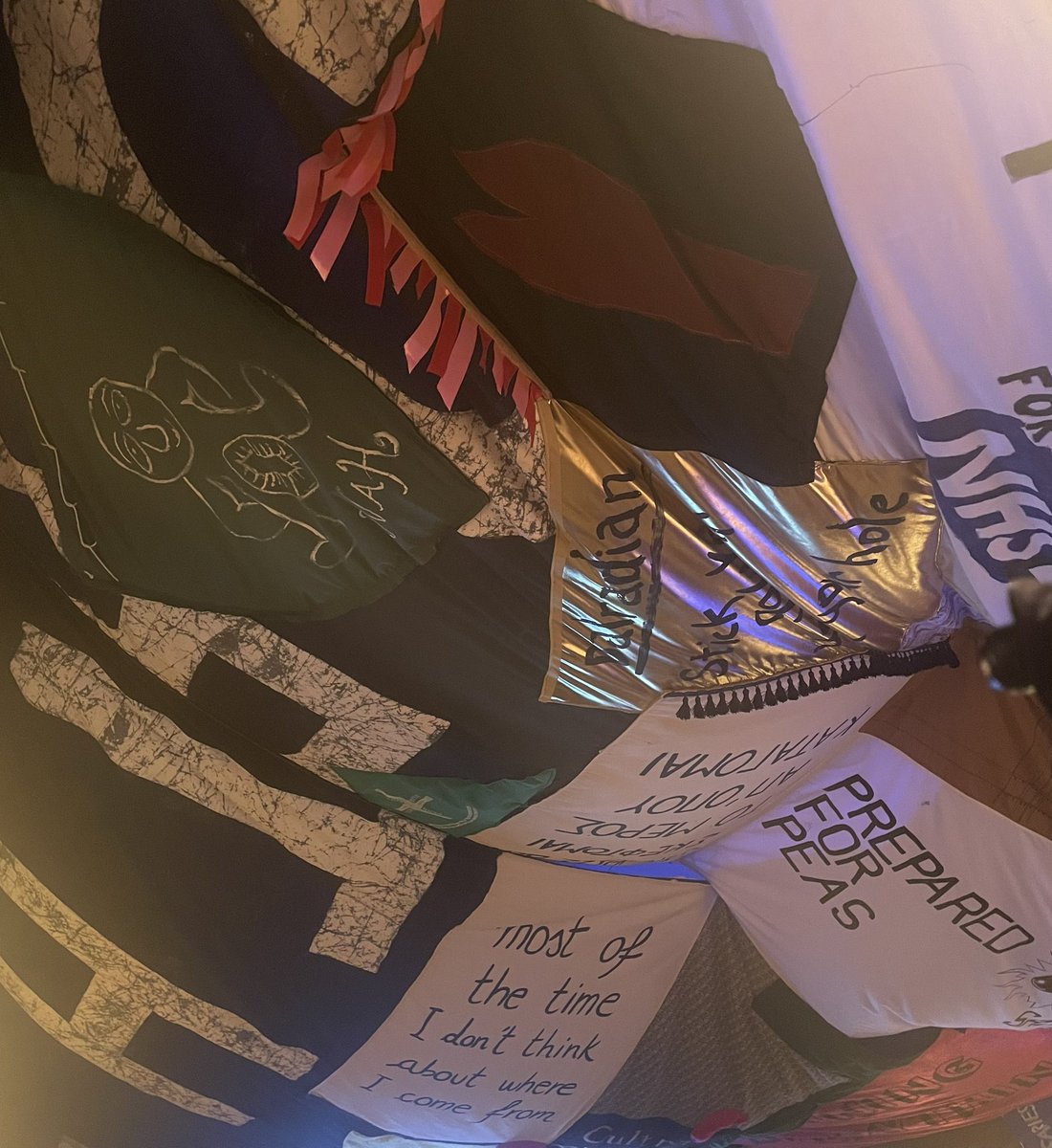 hannah_m_crowdy's tweet photo. Beneath the banners, listening to the amazing @Richardstories in the @array_studios Síbín @UlsterMuseum #OutingThePast https://t.co/UTDRJh1NID