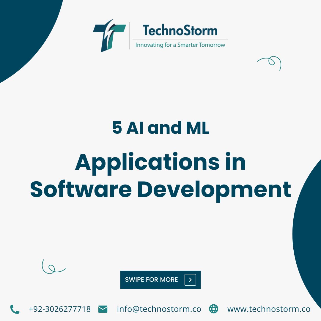 TechnoStormCo's tweet photo. Artificial Intelligence (AI) &amp; Machine Learning (ML) revolutionize software development, enabling personalized products. AI/ML automates tasks, improves testing, optimizes performance, personalizes user experience &amp; enables predictive analysis. Follow us for &amp; more tech tips! https://t.co/43RNKYlVDI