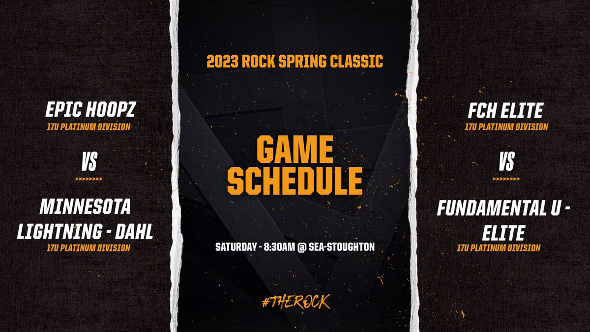 It’s GAME DAY‼️

Day 2 of #TheROCK is set to tip at 8:30am with some 17U Platinum match ups‼️

• <a href="/pcf24up/">24:Up</a> - Redman vs <a href="/WiscoAcademy/">Wisconsin Academy</a> - Esters

• <a href="/PrideRocBball/">Pride Roc AAU 🏀</a> - Dart vs <a href="/TeamOT00/">Team OT</a> 

• <a href="/Epic_Hoopz/">EPIC</a> vs <a href="/MNLightningAAU/">MN Lightning</a> - Dahl

• FCH Elite vs <a href="/FundamentalUA/">Fundamental U</a> - Elite

#TheROCK