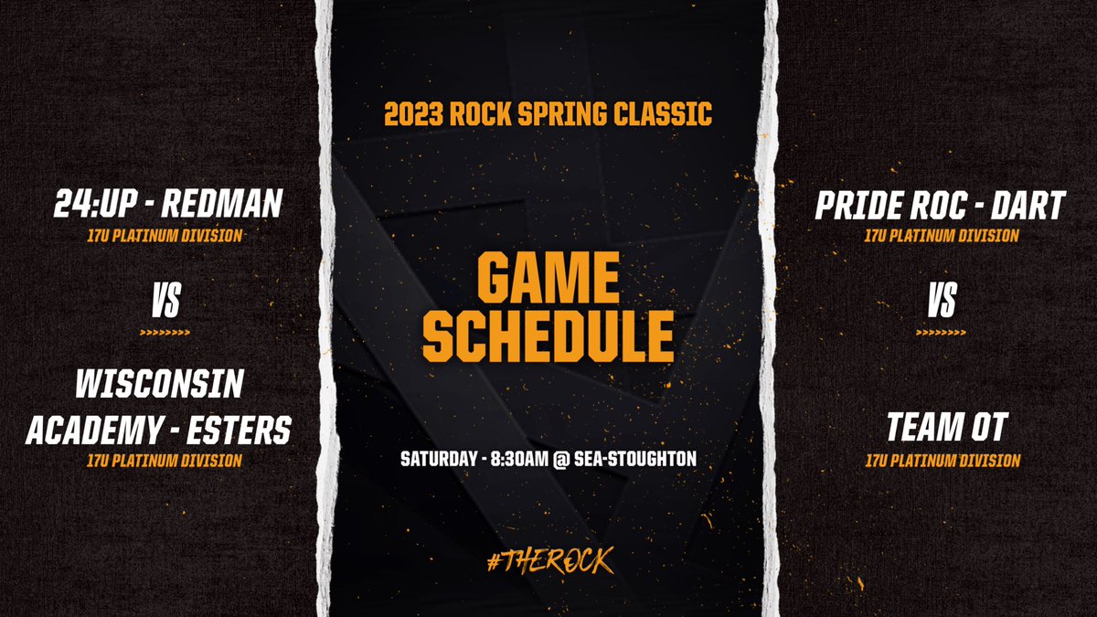 ROCKSpringClass's tweet photo. It’s GAME DAY‼️

Day 2 of #TheROCK is set to tip at 8:30am with some 17U Platinum match ups‼️

• @pcf24up - Redman vs @WiscoAcademy - Esters

• @PrideRocBball - Dart vs @TeamOT00 

• @Epic_Hoopz vs @MNLightningAAU - Dahl

• FCH Elite vs @FundamentalUA - Elite

#TheROCK https://t.co/5tllDvxwfB