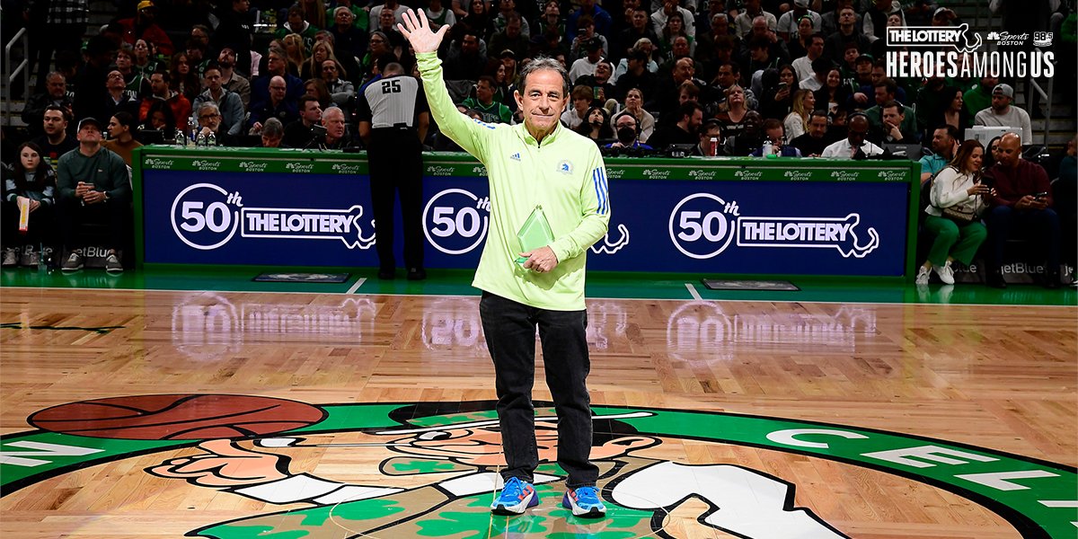 celtics's tweet photo. Today’s @MAStateLottery #HeroAmongUs has directed the inspirational and historic institution known as the Boston Marathon for 36 years. Dave McGillivray is also a runner himself, trekking over 150K miles and raising millions of dollars for charities in support of those in need. https://t.co/AlTHtghUUc