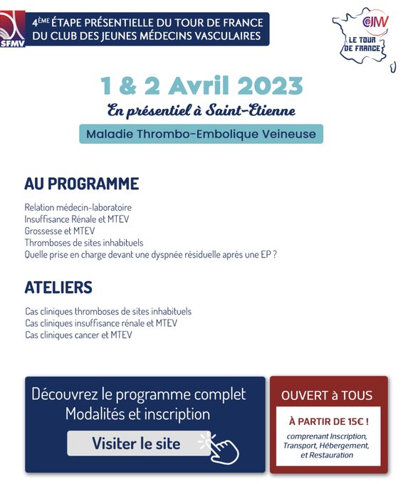 LaurentBertole1's tweet photo. Ouverture du Tour de France du Club des Jeunes Médecins Vasculaires, @lasfmv
Première présentation par P Mismetti @ChuSaintEtienne @Univ_St_Etienne @MedvascC @SAINBIOSE_Lab
Bravo aux organisateurs 🙏 https://t.co/n6CevKJ3rr