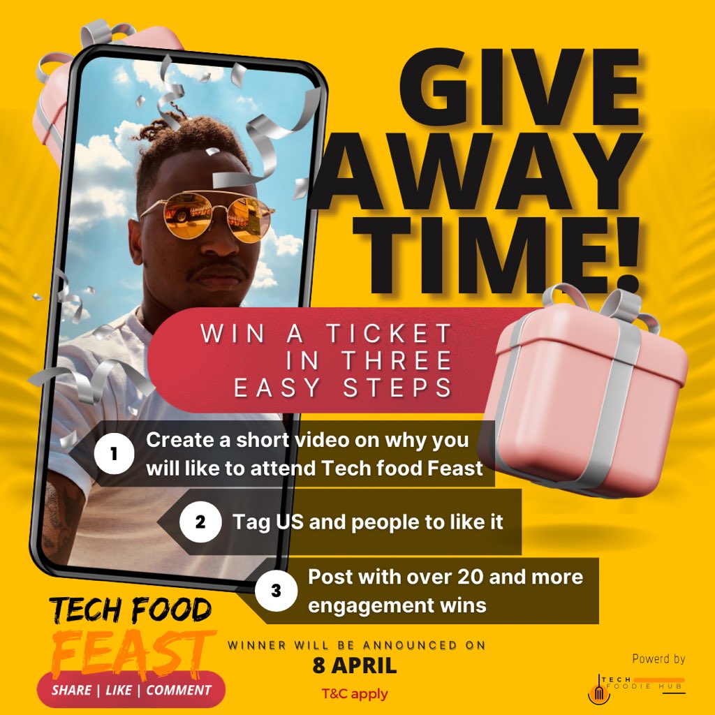 TechFoodieHub's tweet photo. “Do you wish to be at the Tech food feast with a free ticket? Follow the 3 easy steps on this post and stand the chance to win a FREE ticket to the #TechFoodFeast event! #byteandbites #contestalert #foodtech https://t.co/9JenHnpgx4
