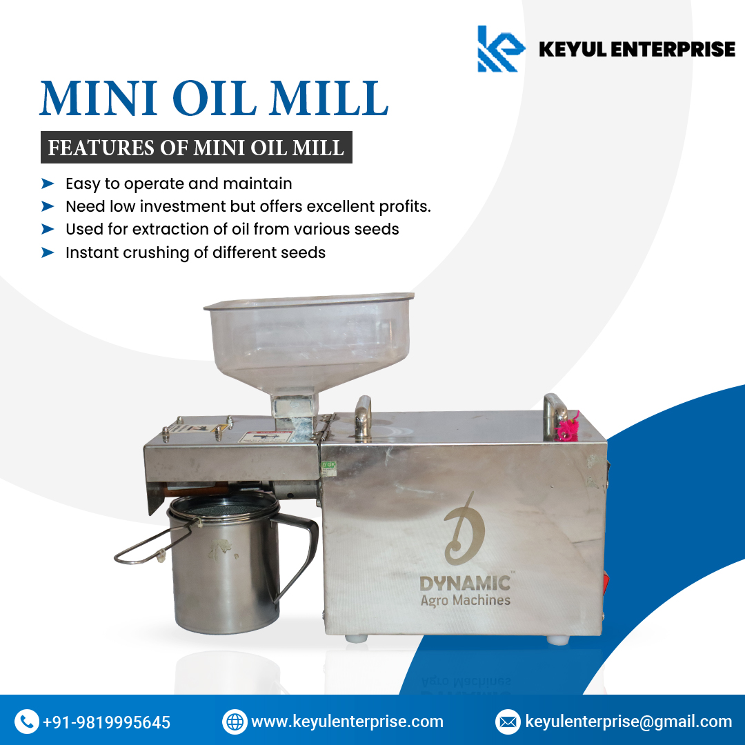 KeyulEnterprise's tweet image. A Mini Oil Mill is used to extract oil from various seeds and nuts such as sunflower seeds, mustard seeds, groundnuts, sesame seeds, and more.

Contact Us Today:-
📲 : 9819995645
🌐: keyulenterprise.com
📩: keyulenterprise@gmail.com

#minioilmill #minioilmillmanufacturers