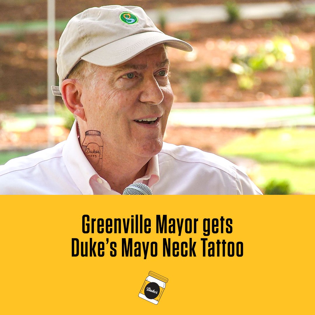 DukesMayonnaise's tweet photo. When you’re the Mayor of #Greenville, you really don’t have a choice…
#homeofdukesmayo #dukesmayotattoos #gvlsc #visitgvl #greenvillesc https://t.co/7YUSF6NWrZ