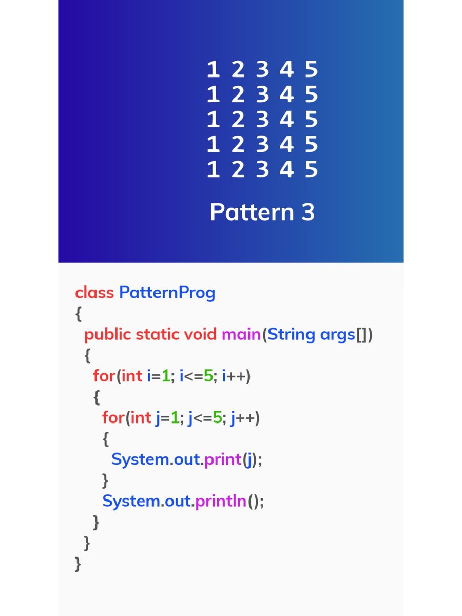 ADITYAK37929458's tweet image. Java pattern 3 #Java
#patterncodechallenge #javacoding #coding #code #100daysofcode #java #CODEVEIN #dailypost
#twittercodingfamily #adityakalyan #kalyanbrothers @java @JZarif @javacodegeeks @CodingMantras @CodingComputing @gp_pulipaka