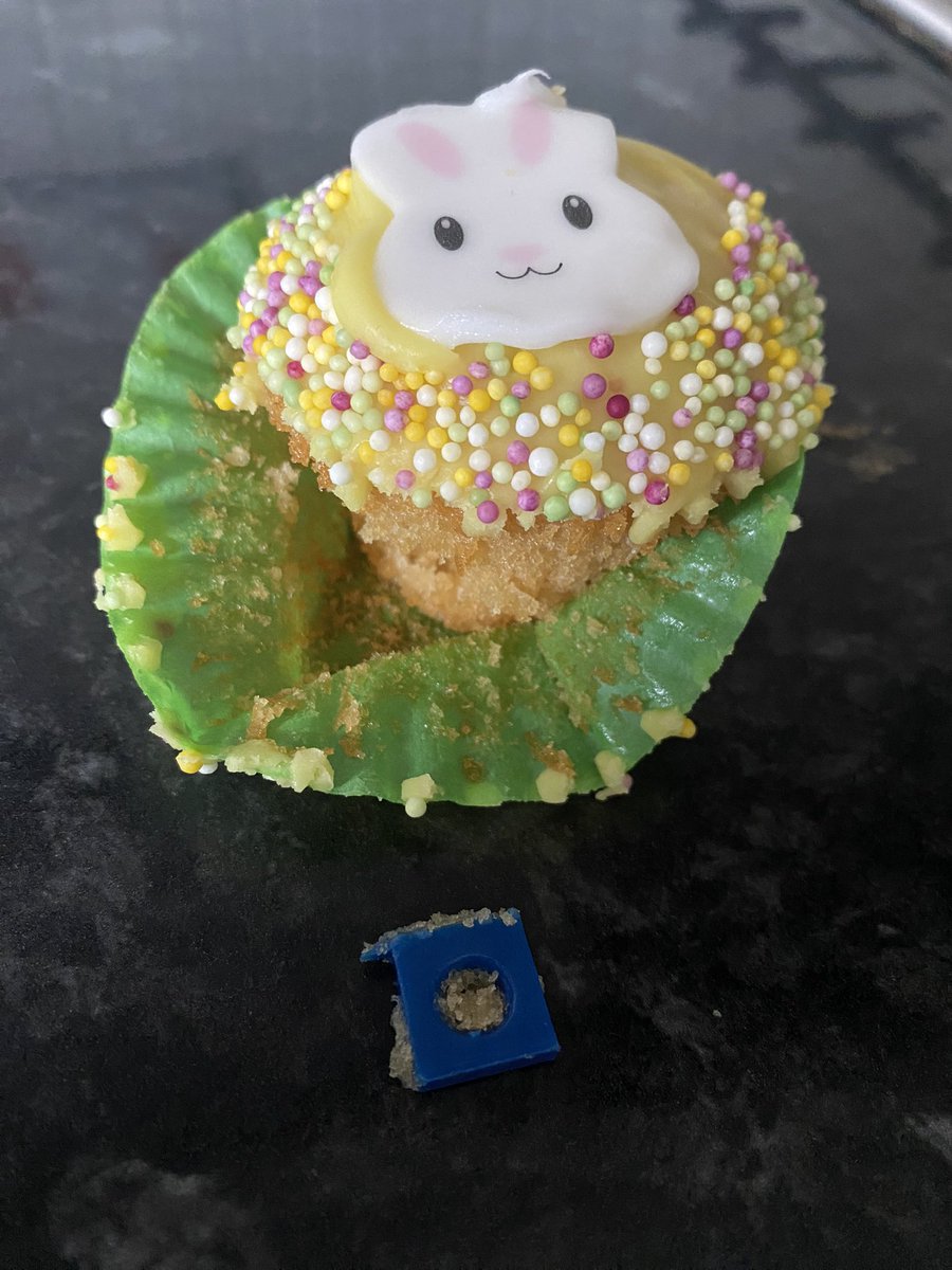 gilliand11's tweet photo. @GreggsOfficial trying to choke the children today with this piece of hard plastic baked in to one of their Easter fairy cakes. https://t.co/x4eHpuO84I