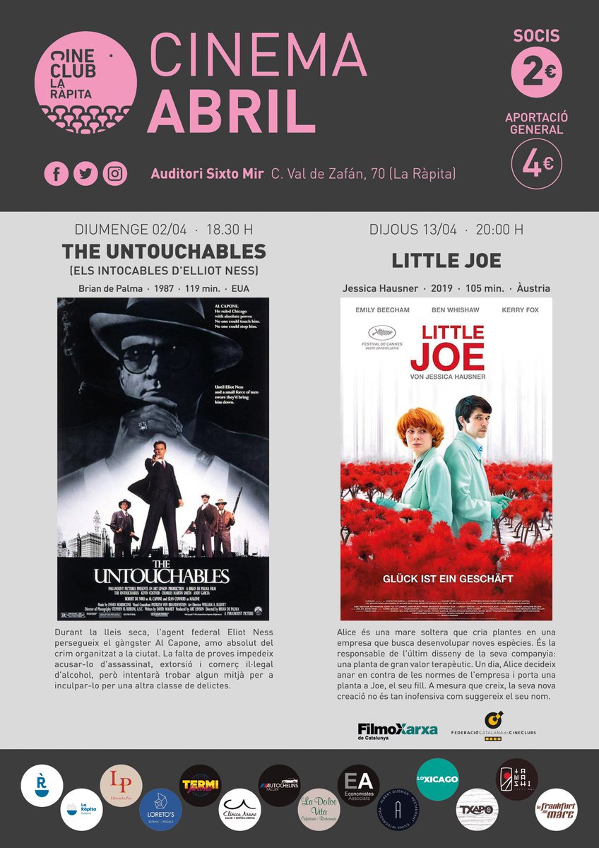 Cap de setmana per als amants del cinema a l’Auditori Sixto Mir!

Avui el Concert de Primavera de l’<a href="/AMRapitenca/">AMR RAPITENCA</a> amb un ampli repertori de bandes sonores de pel•lícules.

Demà diumenge projecció ‘The Untouchables’ del <a href="/cineclubrapita/">Cineclub La Ràpita</a>. 

#Música #Cinema #LaRàpita #TerresdelEbre