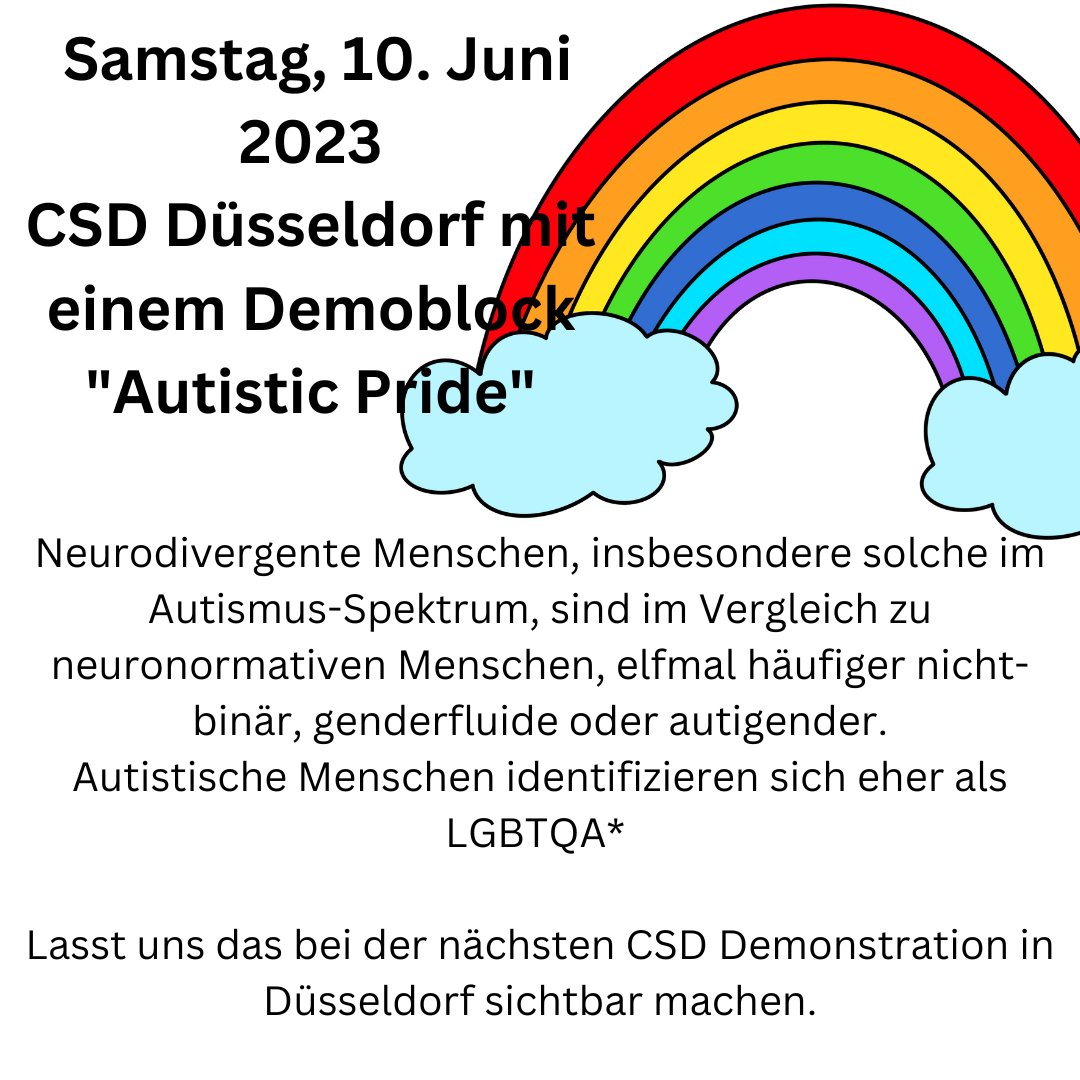HaltbarBis22's tweet photo. Neurodivergente Menschen, insbesondere solche im Autismus-Spektrum, sind im Vergleich zu neuronormativen Menschen, elfmal häufiger nicht-binär, genderfluide oder autigender. Autistische Menschen identifizieren sich eher als LGBTQA* Lasst uns das bei der nächsten CSD         1/... https://t.co/T0rvuOjpLF