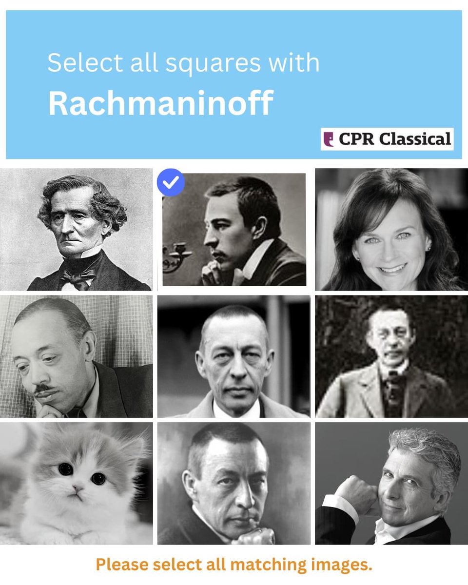 CPRClassical's tweet image. Don't overthink, you'll pass this captcha for Colorado classical listeners!

#AprilFoolsDay #classicalmusic #composers #colorado #rachmaninoff #cats