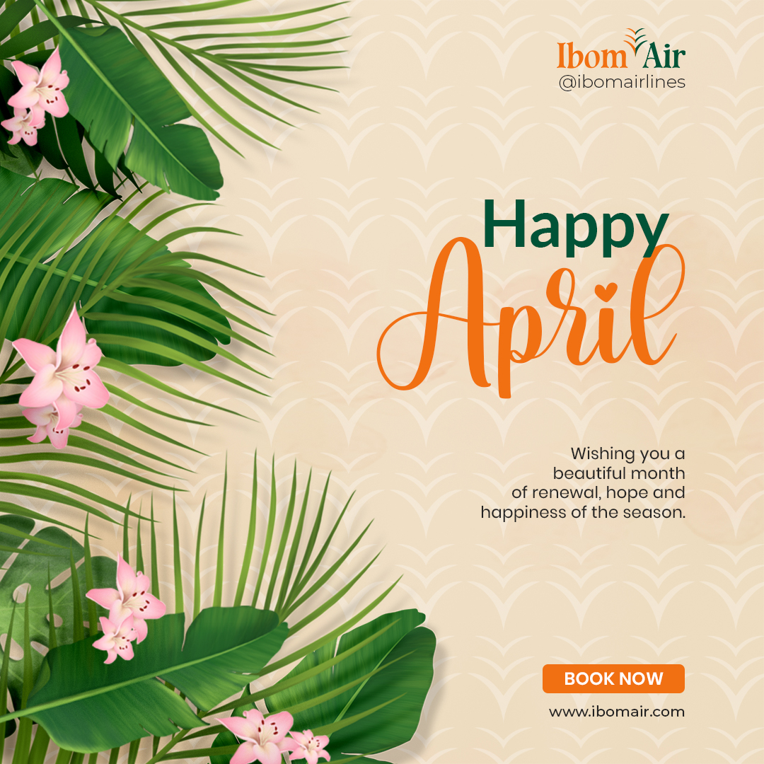 ibomairlines's tweet photo. Happy April! Wishing you a beautiful month of renewal, hope and happiness.

What are you looking forward to the most this month?

#happyapril #april2023 #april1st #april #happynewmonth #newmonth #ibomair https://t.co/rNQOnWInp6