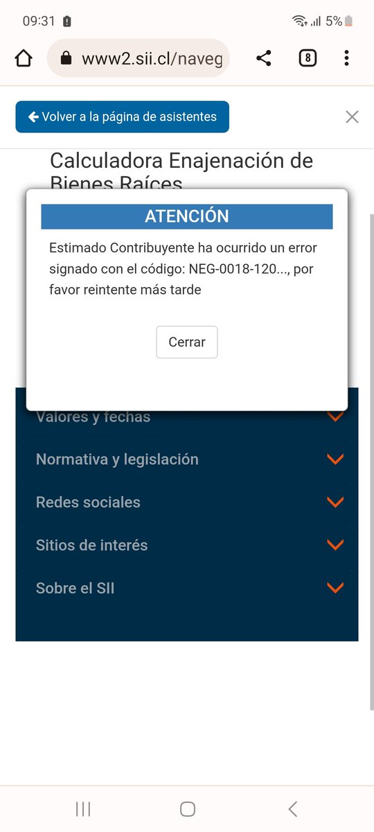 LauraVa70760915's tweet photo. @SII_Chile Este error aparece https://t.co/zuhBejCfLX