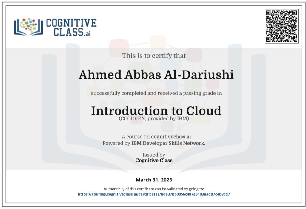 ✨🙏🏼
TnX <a href="/CognitiveClass/">Cognitive Class</a> 

…………#introduction_to_cloud
#ibm