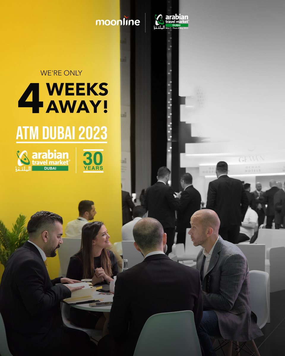 MoonlineTravel's tweet photo. We're only 4 weeks away!
Find out our newest & most innovative solutions and technologies in the tourism industry at ATM Dubai 2023,
Come & join us at Stand No. TT1335 from May 1–4, 2023, to explore cutting-edge solutions for travel and tourism!
..
#Moonline #ATM2023
@atmdubai https://t.co/rWKeQNEdqV