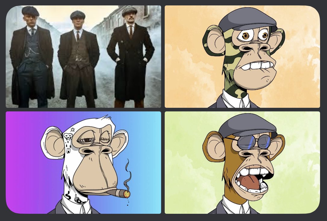 jumpingN2crypto's tweet photo. "Good taste is for people who can't afford sapphires." -Tommy Shelby.
BACC working our way to the top...like it or not. Walk with us or step aside.
By Order of the "Peeky" Blinders...
@BoredApesCClub @ThePeakyBlinder
@jpgstoreNFT
#Boredyet https://t.co/BOPFY0M4CW