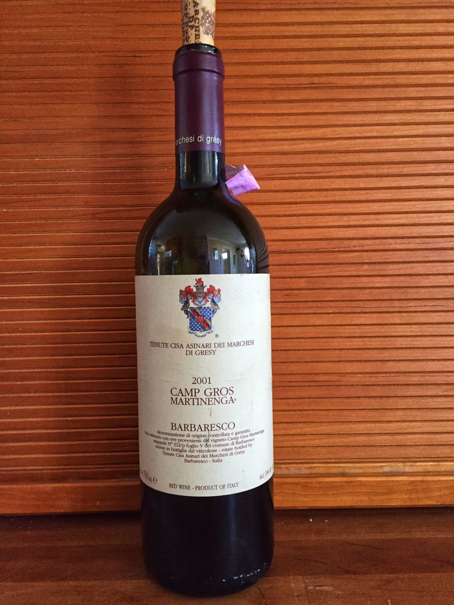 2001 Tenute Cisa Asinari dei #MarchesidiGrésy Barbaresco Martinenga Camp Gros. An amazing #Barbaresco - mature, tannins, minerals, wood and leather - elegant with a long finish. Great #wine!