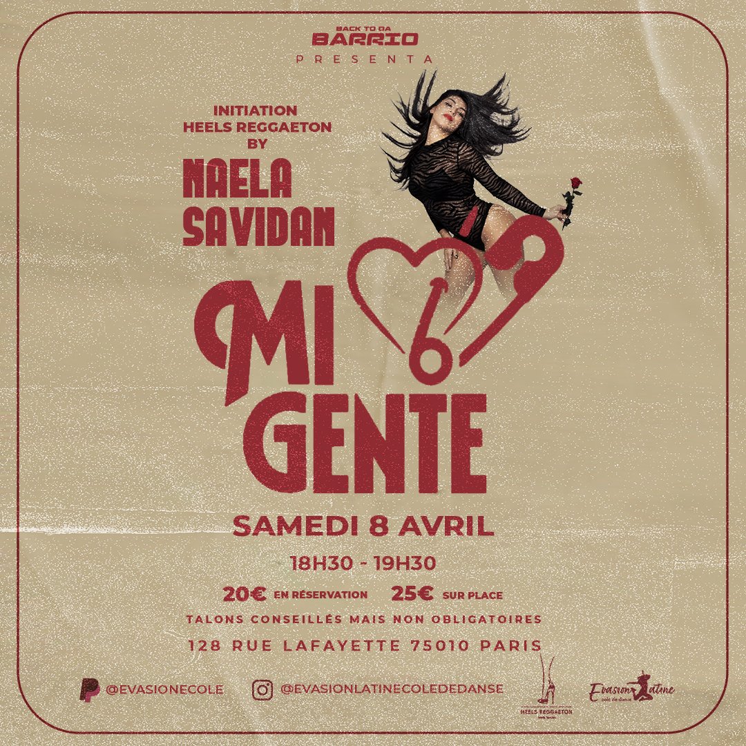 BackToDaBarrio's tweet photo. 📆 Samedi 8 Avril 2023
⏱️ 18h-2h
📍 Electric Paris - 128 Rue Lafayette - 75010 Paris
🎟️ Entrée Libre
👠 Heels Reggaeton by Naela Savidan
18h30-19h30 - 0617160852 (WhatsApp)
https://t.co/wgmBkykEKb https://t.co/wqpQkc8KBn