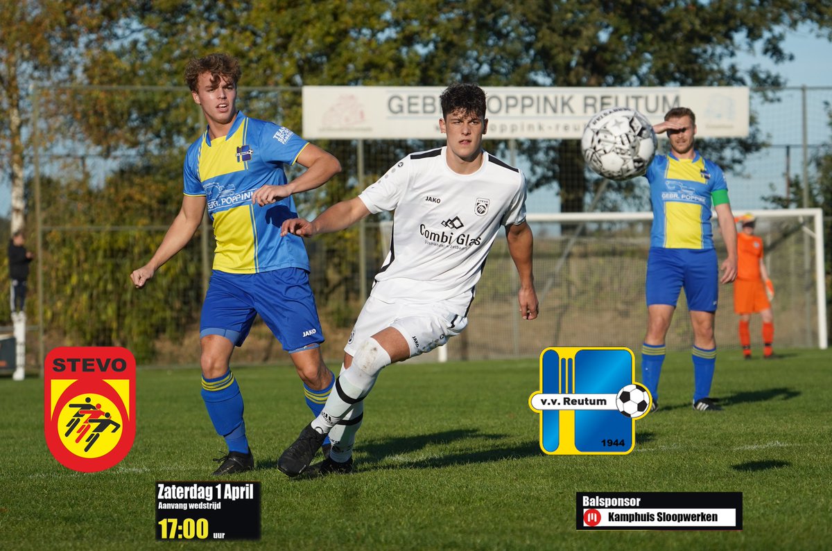 vvreutum's tweet photo. Een mooie derby. op de zaterdagmiddag om 17.00 uur in Geesteren. 
@RKVVSTEVO  1 – @vvreutum  1.
In Reutum werd het 2-3. 
Na de wedstrijd is er een after Party op de Peuverweide.
Graag tot vanmiddag. https://t.co/89rJW18H2n