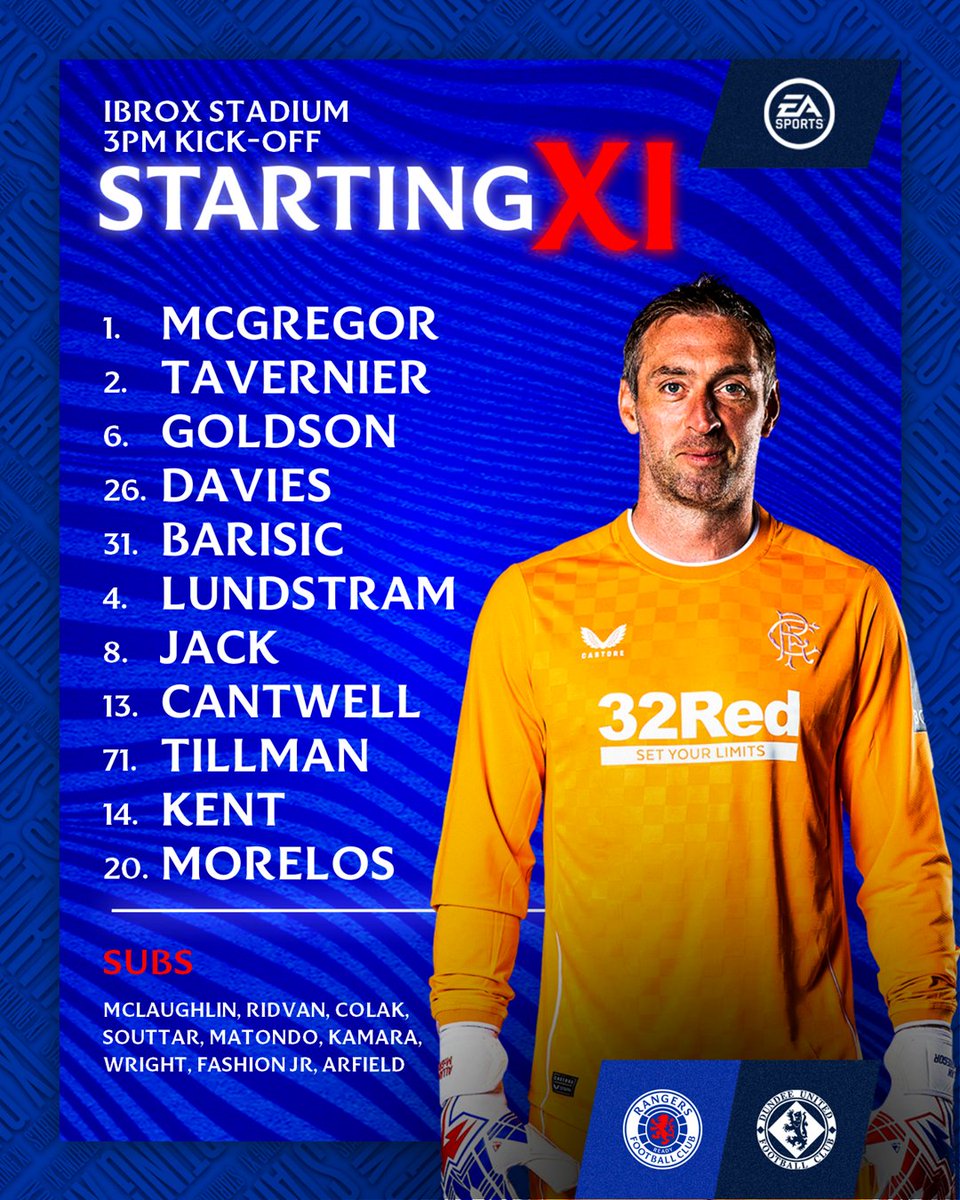 🆕 Today's #RangersFC team to face Dundee United.

🗒️ Full Team News: rng.rs/3lWkL3N