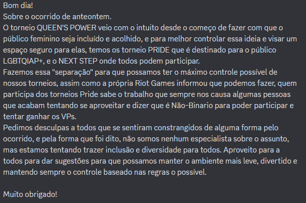 elysiumcup's tweet photo. Referente ao ocorrido de anteontem no Torneio Feminino Queen's Power! https://t.co/KbOKMce936
