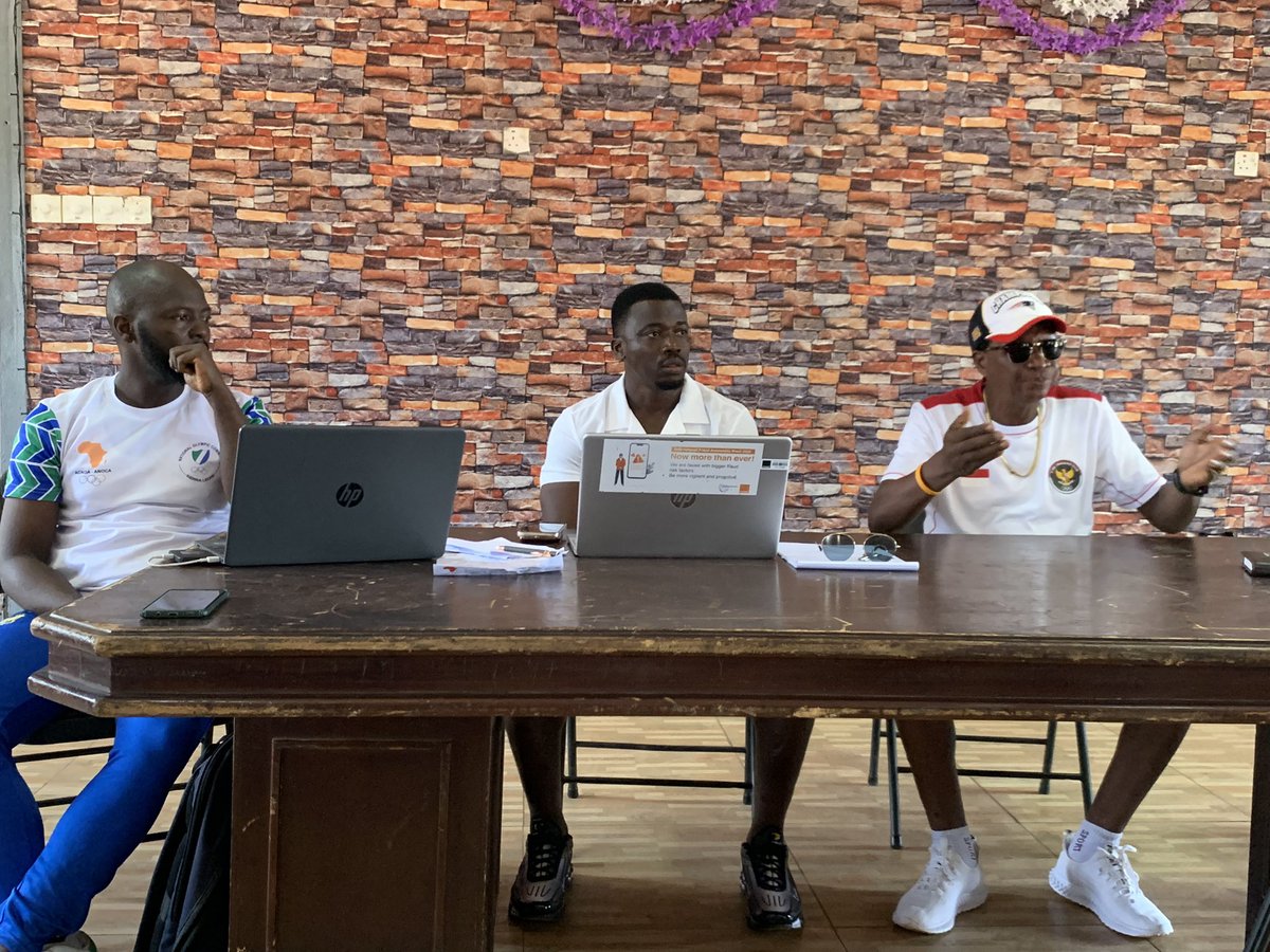 OlympicLeone's tweet photo. Newly appointed Sierra Leoneโs @OlympicLeone #Chefdemission, #YayahKoroma has today engaged #SecretaryGeneral & #TechnicalDirectors of #SportingAssociations to give further updates on qualification of #athletes ahead of the @AWBG_official & the @Paris2024.
#Bali2023
#Paris2024 https://t.co/NHrWoe79BP