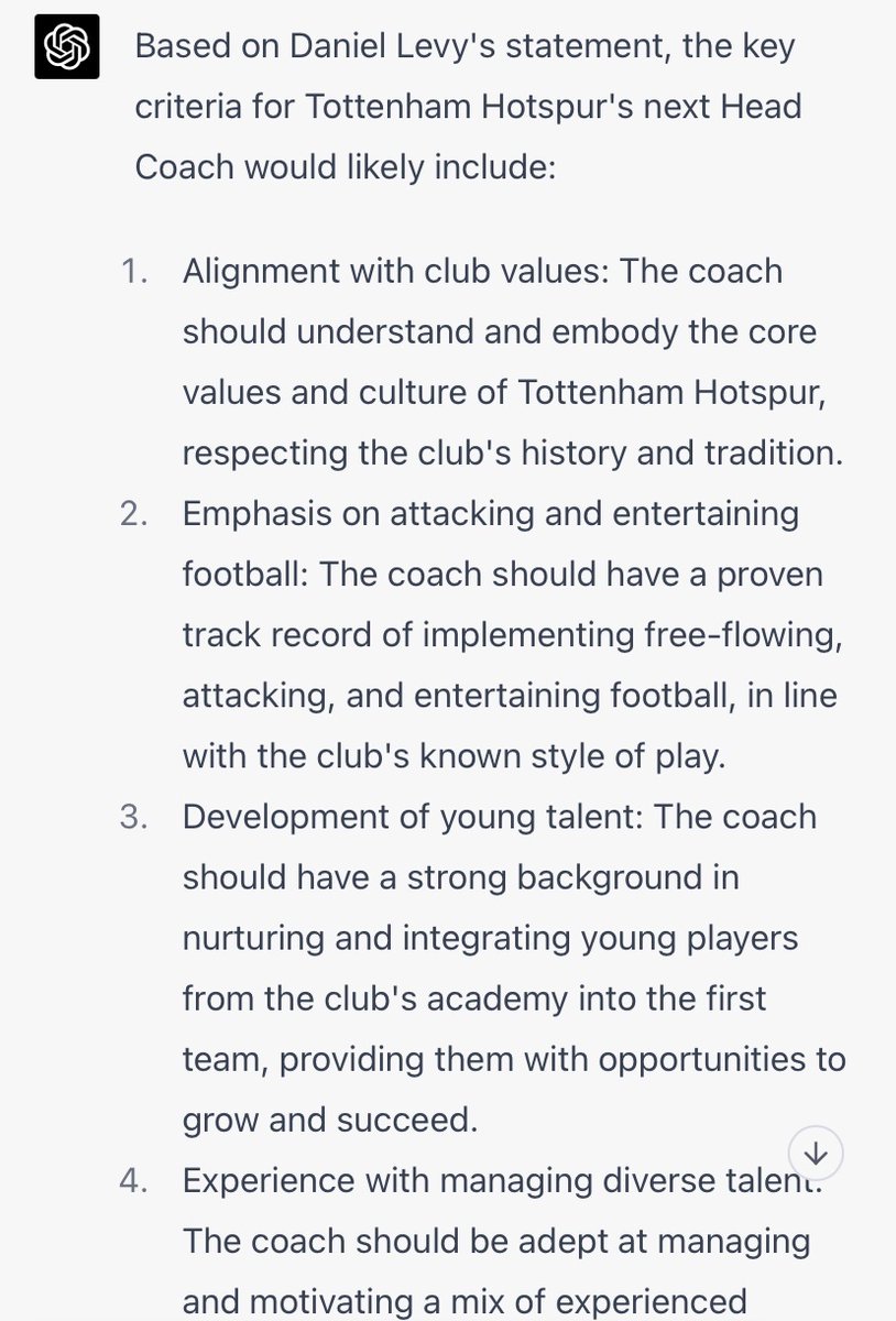 thfcgpt's tweet photo. 8 key criteria for @SpursOfficial next manager based on Daniel Levy’s statement that we need to “select someone whose values reflect those of our great Club &amp; return to playing football w/ the style for which we are known – free-flowing, attacking and entertaining…” #THFC https://t.co/jaRYxC4Bdm
