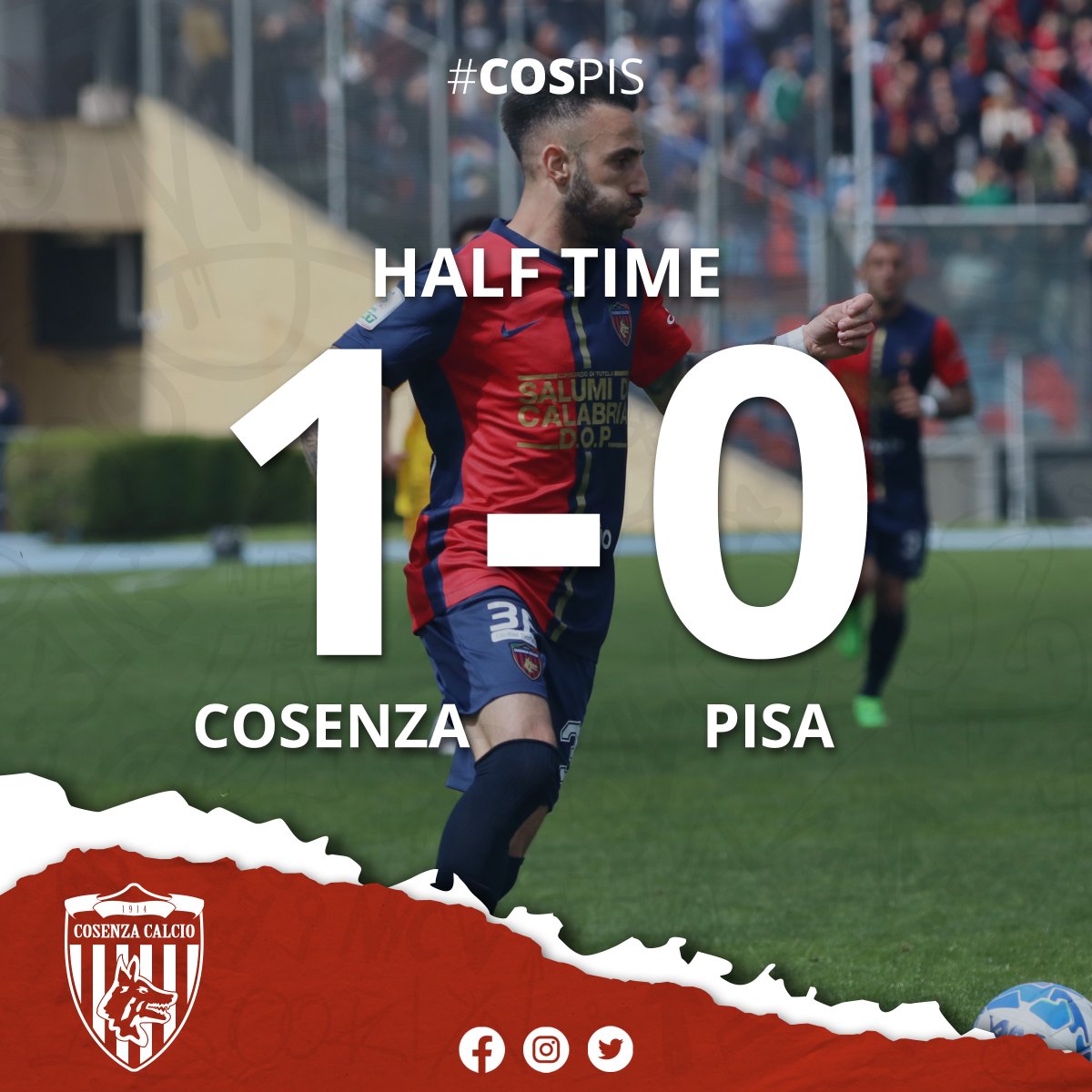 CosenzaOfficial's tweet photo. ⏳HALF TIME!
#COSPIS 1-0

#ForzaLupi https://t.co/lVIM3tV95n