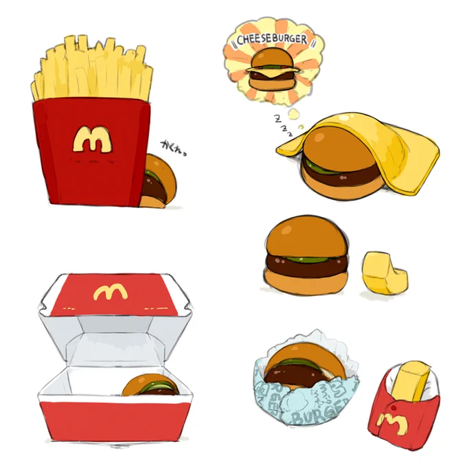 ハンバーガーの赤ちゃん チーズはまだ大きすぎてお布団みたいになってしまう 