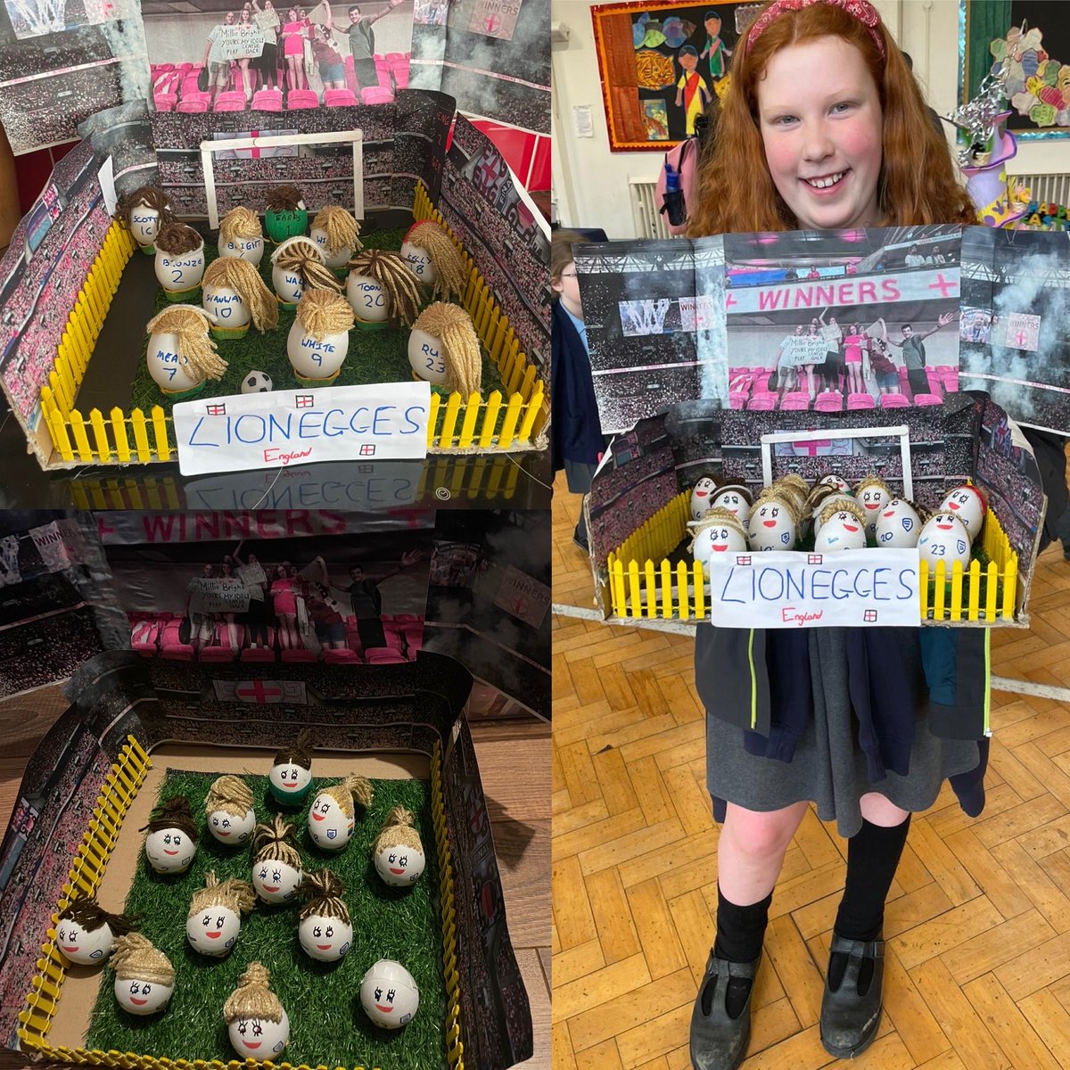One very happy girl winning decorate an Egg for Easter at School. Inspired by the <a href="/Lionesses/">Lionesses</a> Lionegges! <a href="/JillScottJS8/">Jill Scott MBE</a> <a href="/leahcwilliamson/">Leah Williamson</a>