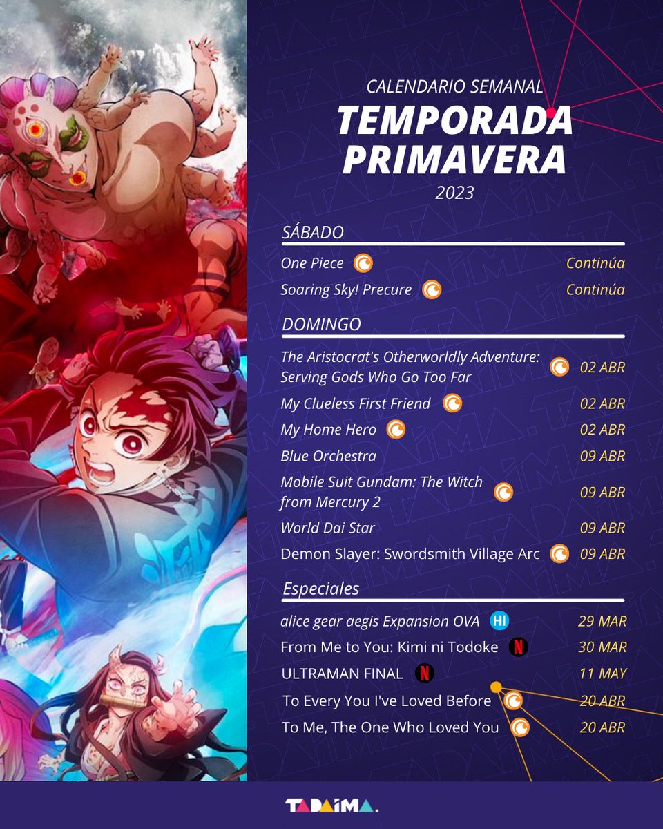 TadaimaMx's tweet photo. 🌸 La primavera ya está aquí! 🌸

Aquí está todo lo que necesitas saber sobre dónde y cuándo se estrenan las series de anime de la temporada para que no te pierdas ninguna. https://t.co/OBBZHDL830
