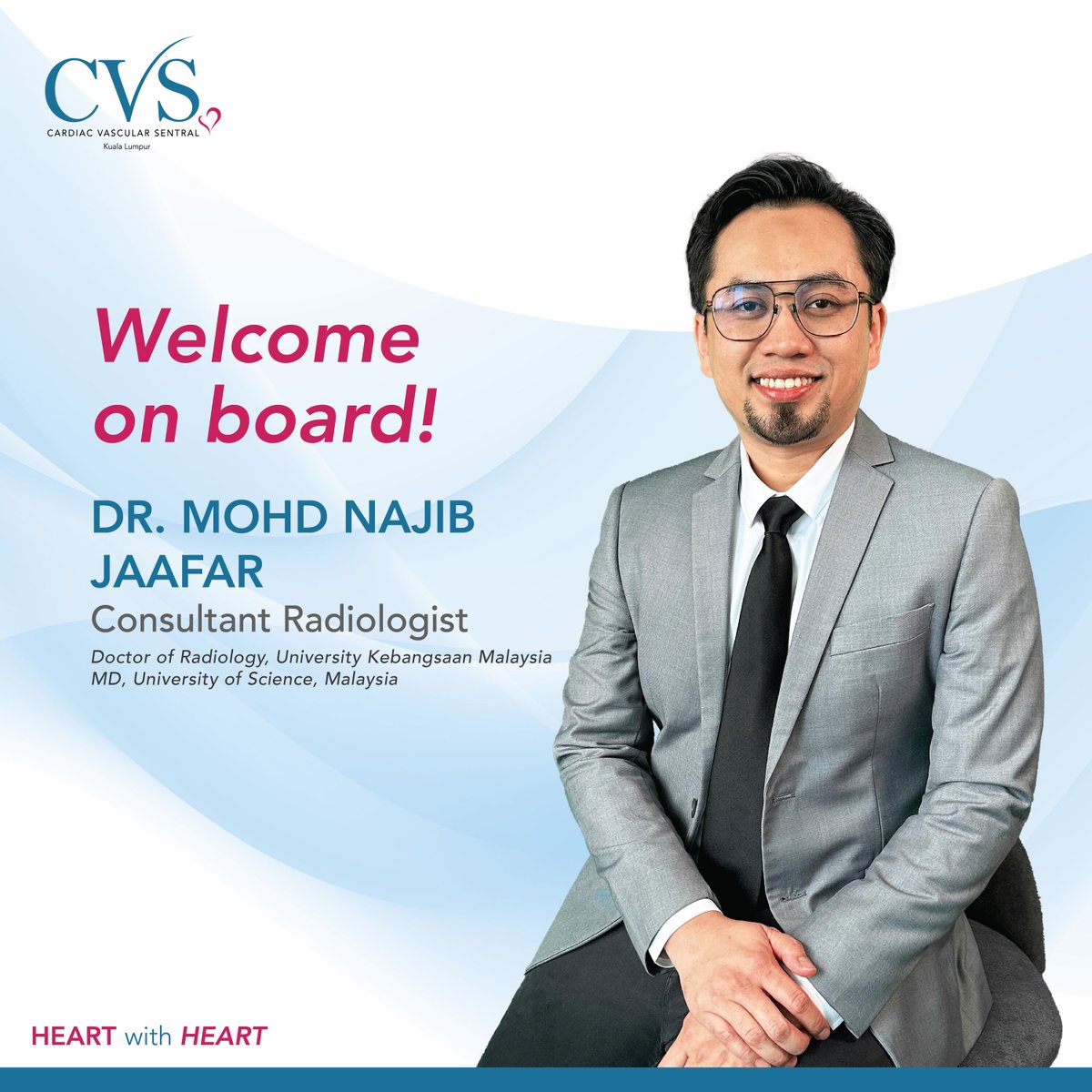 cvs_kl's tweet photo. #𝗡𝗘𝗪𝗗𝗢𝗖𝗧𝗢𝗥 𝗢𝗡 𝗕𝗢𝗔𝗥𝗗: 𝗗𝗥. 𝗠𝗢𝗛𝗗 𝗡𝗔𝗝𝗜𝗕 ❤️ 

Join us in welcoming Dr Najib as our newest Consultant #Radiologist! We are thrilled to have him on board!🥳 

Click here to learn more about our radiology service: https://t.co/7S6RTOsDm7 

#CVSKL #Hospital https://t.co/SOei2Mb3Dc