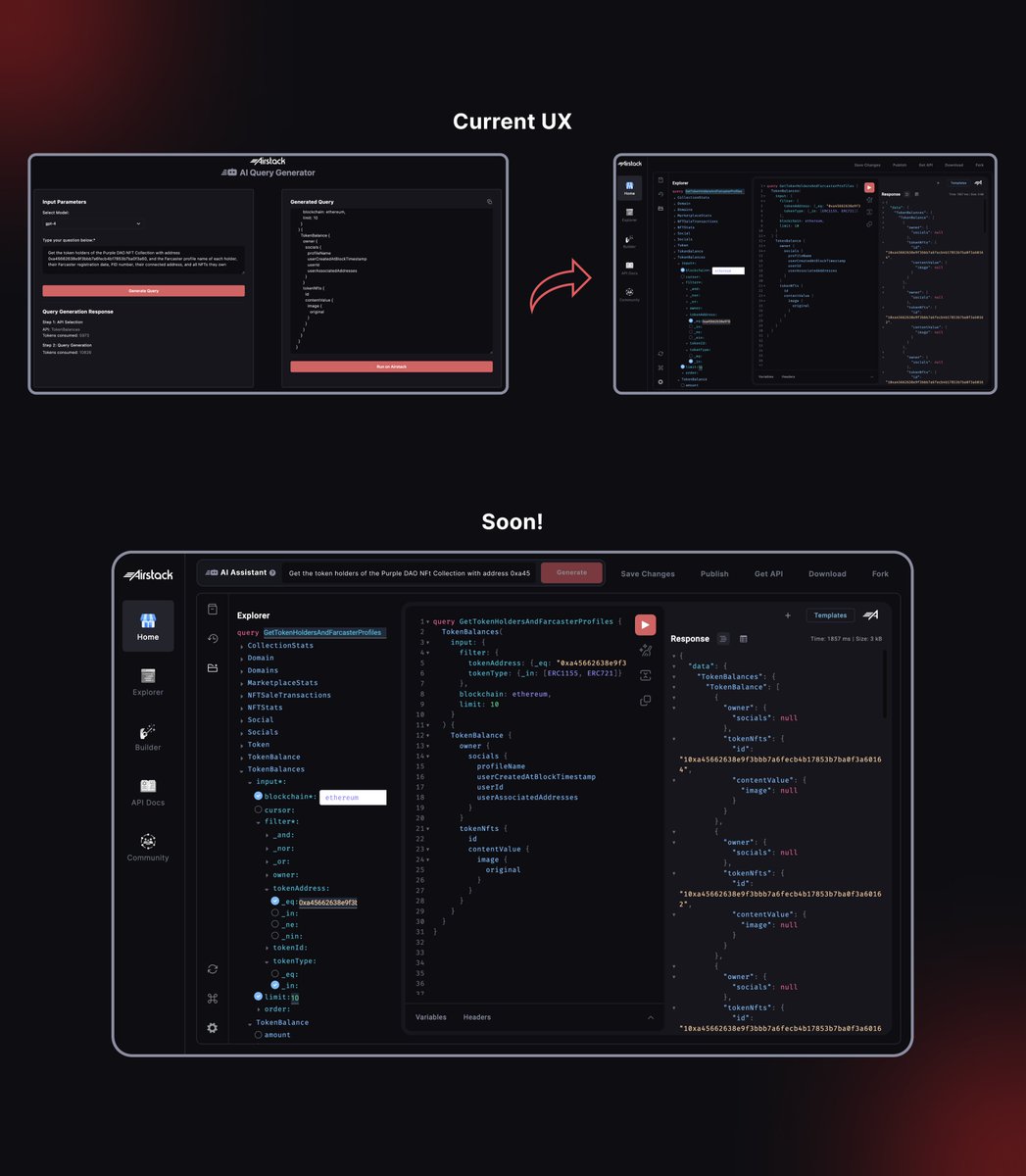 betashop's tweet photo. moving so fast rn

launched Airstack AI Assistant Friday, integrated Monday  

it's already able to parse complex queries, apply right schemas, combine on-chain &amp; off-chain data fr many sources

ai+web3 convergence is going to evolve in light years over the next few months https://t.co/XS3CxFFg35