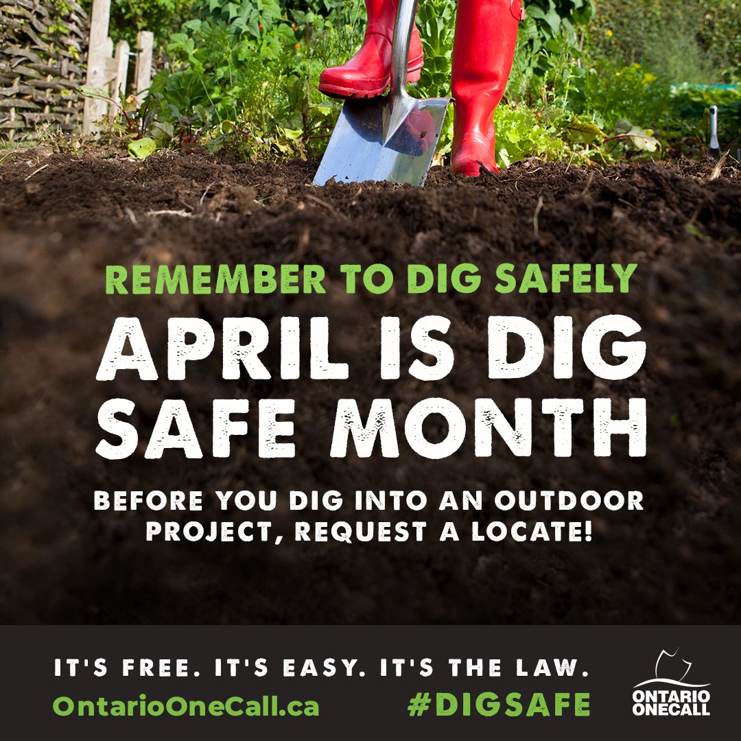 homeandsafety's tweet image. April is #DigSafeMonth! Get the dirt on all digs. It’s free. It’s easy. It’s the law. Click before you dig! #OntarioOneCall