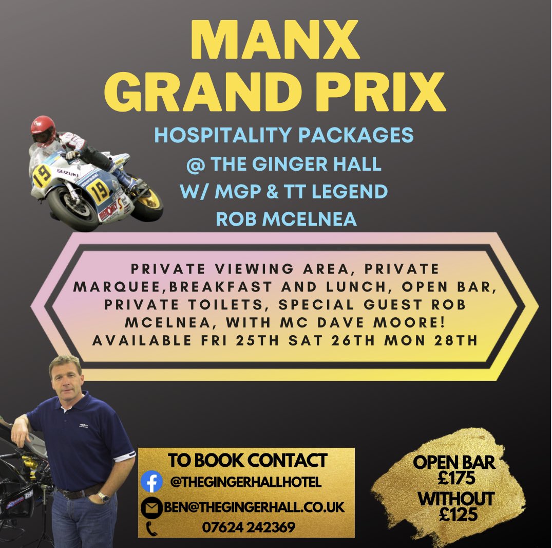 Check out our incredible VIP race day hospitality package at The Ginger Hall this MGP. With special guest <a href="/robmcelnea1/">Rob McElnea</a> and MC <a href="/DaveMooreTV/">Dave Moore</a> 

Email ben@thegingerhall.co.uk to book!