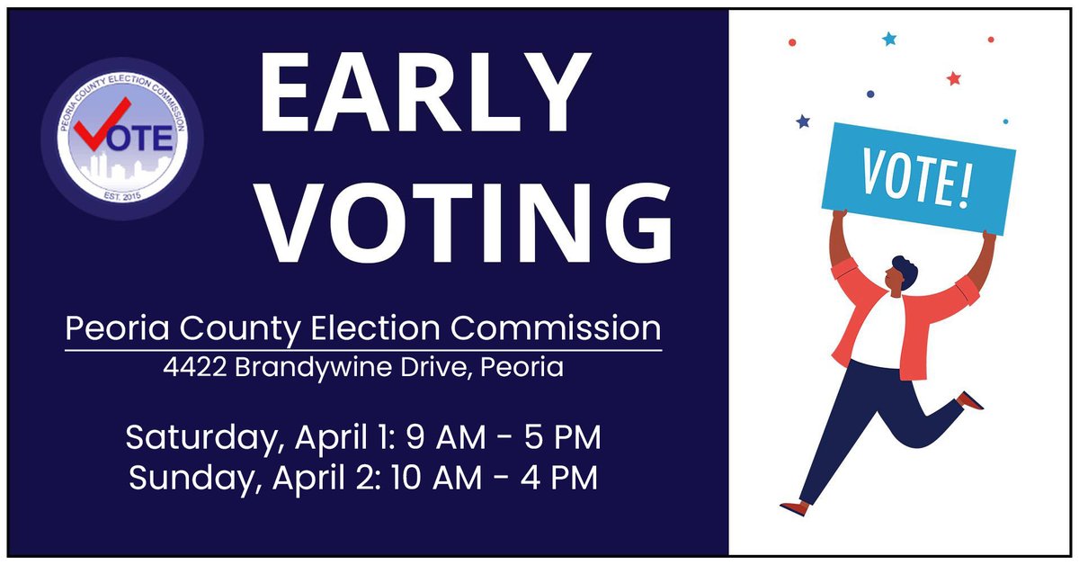 peoriaelections's tweet photo. It may be April Fool's Day, but we're not fooling: early voting is open all weekend. Come in. Vote. We mean it. Check out https://t.co/lFB00SPRes for more info. https://t.co/9gpc9pj2t0