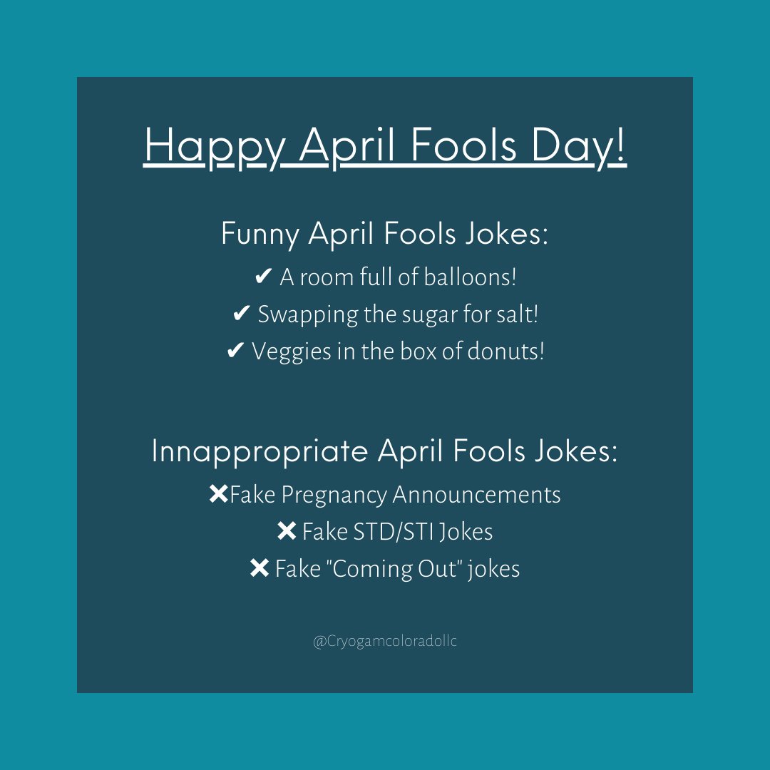 CryoGamColorado's tweet photo. Happy April Fools Day! Stay classy, friends! Remember, you never know what someone is going through and how something you deem as innocent, could have an extremely negative impact on someone else. https://t.co/P2EoR9aABD