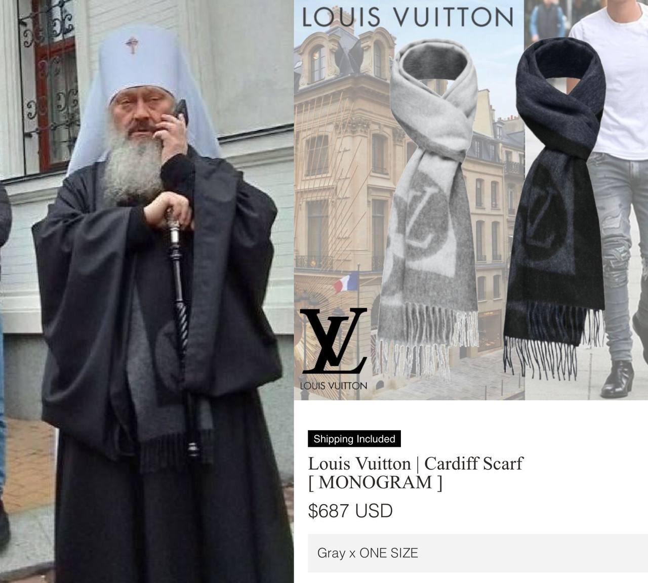 Louis Vuitton LV Logo Monogram Oversize Scarf Shawl | M70804 | Pearl Grey