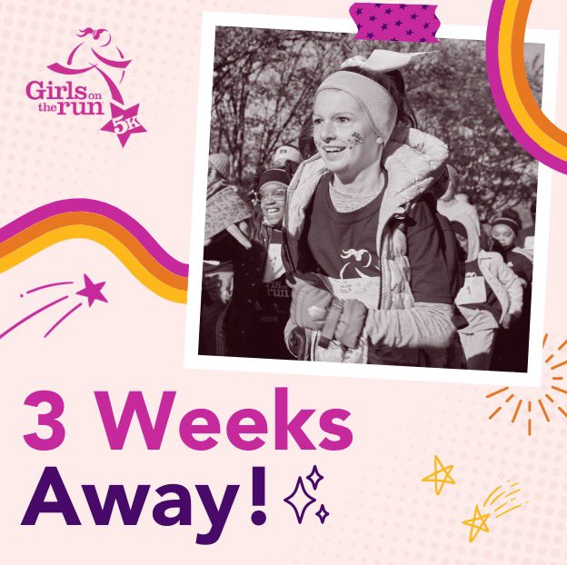 GOTRAC's tweet photo. There's only 3 weeks left until the 5K Celebration! 🥳 Register before it’s too late! #GirlsontheRun #GOTR #GOTR5K #5K #running #girlswhorun #runners #goal #volunteer #5Kvolunteer https://t.co/isKt5FQplz