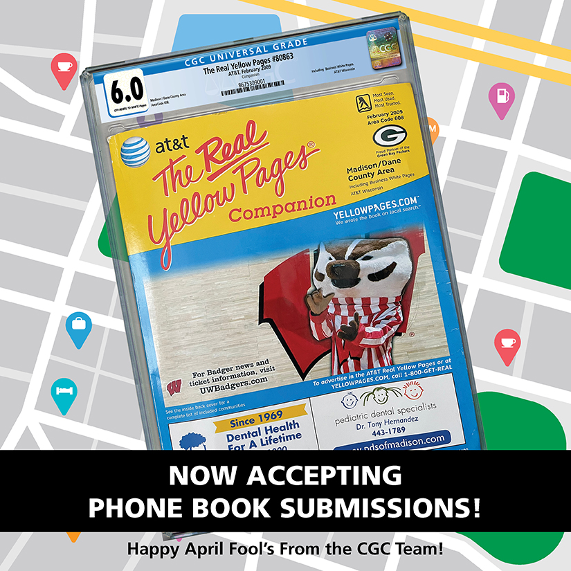 CGCComics's tweet photo. We hope you didn't throw out those phone books... Today we're happy to announce we are now grading and encapsulating phone books! Keep those numbers (that are probably out of order) preserved forever.
Just kidding...Happy April Fools Day from CGC!
#CGC #AprilFools #PhoneBooks https://t.co/3pKZhrRHf2