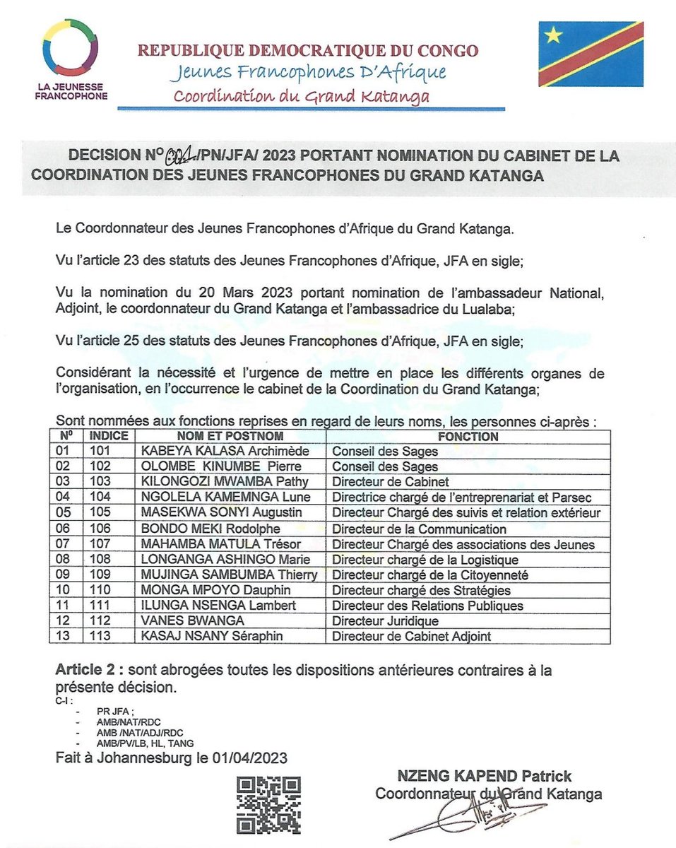 🇨🇩Ben Nazer Sengamali💙 (@bennazerse) on Twitter photo L'homme de Corrigeons Seulement, le philanthrope <a href="/Pierre_Olombe/">Papy Olombe</a> vient d'être nommé dans le cabinet de la coordination des jeunes francophones du grand Katanga. L'homme de Corrigeons Seulement, le philanthrope <a href="/Pierre_Olombe/">Papy Olombe</a> vient d'être nommé dans le cabinet de la coordination des jeunes francophones du grand Katanga.