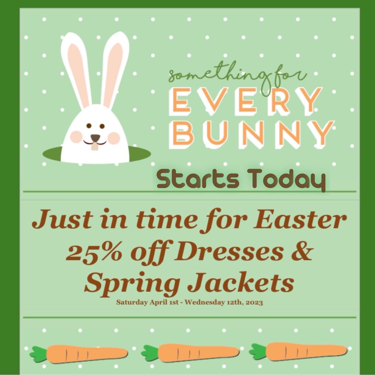 HipChicTX's tweet image. Easter Savings Start Today. SAVE 25% on All in Stock Dresses &amp;amp; Jackets. #SAVE  #SpringDresses #SpringJackets #JohnnyWas #JWLA #Biya #IvyJane #UncleFrank #SisterMary #Caite #FDJ #HipChicBoutiqueFtWorth Shop Now at ww.hipchicboutique.com