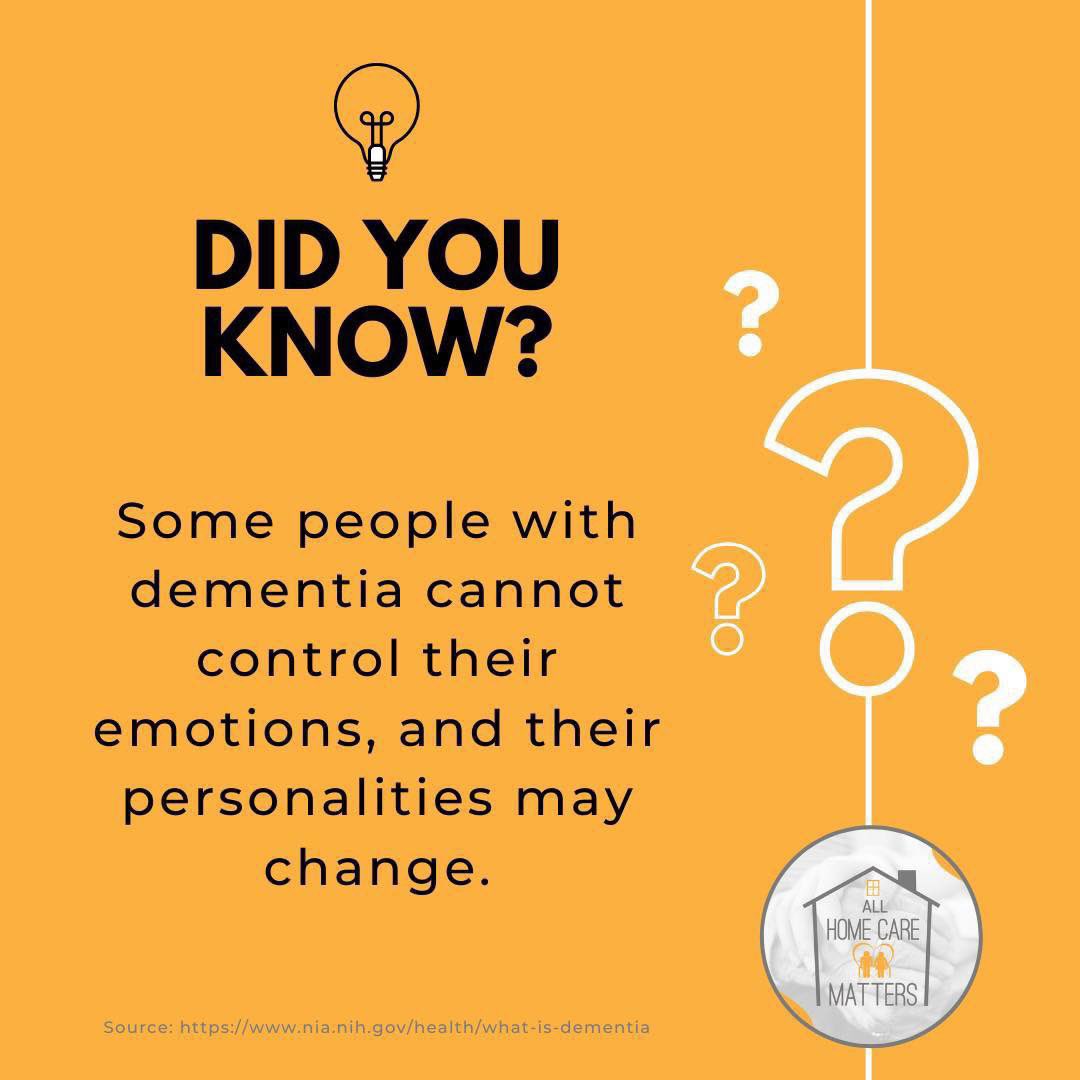 allhcms's tweet photo. Did you know some people with dementia cannot control emotions, and their personalities may change?
#endalz #stopalz #dementia #alzheimers #care #caregiving #caregiver #caregivers #help #tipd #healthcare #homecare #podcasts #youtube #didyouknow #familycare https://t.co/6L7SUpaV90